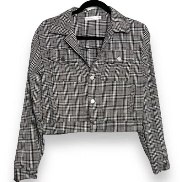 Nic & Jo Plaid Cropped Jacket Black & Red Size Small - Picture 2 of 4